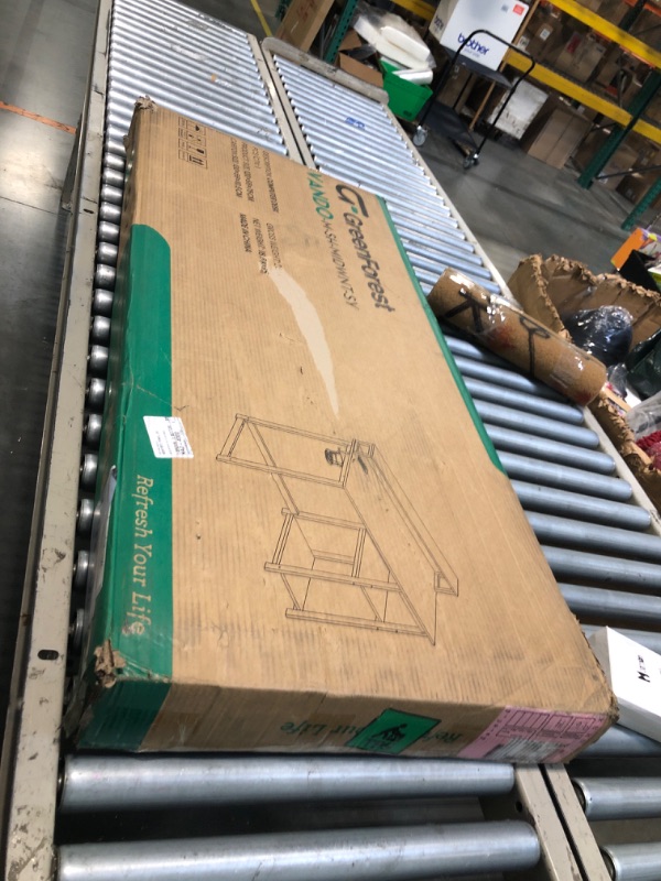 Photo 1 of ** USED *** GreenForest 47 inch Computer Desk with Power Outlets, Small Home Office Desk with Ergonomic Monitor Stand, Reversible Gaming Desk, Modern Study Desk, Laptop Desk, Walnut