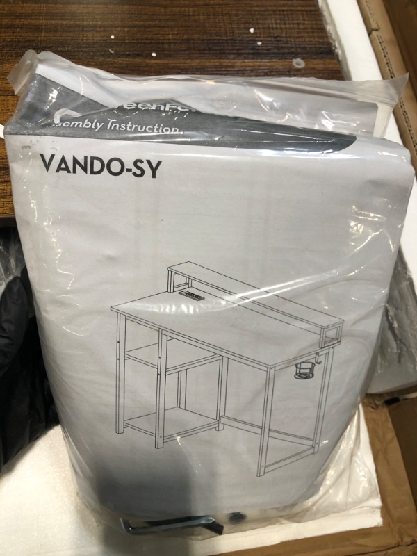 Photo 1 of ** USED *** GreenForest 47 inch Computer Desk with Power Outlets, Small Home Office Desk with Ergonomic Monitor Stand, Reversible Gaming Desk, Modern Study Desk, Laptop Desk, Walnut