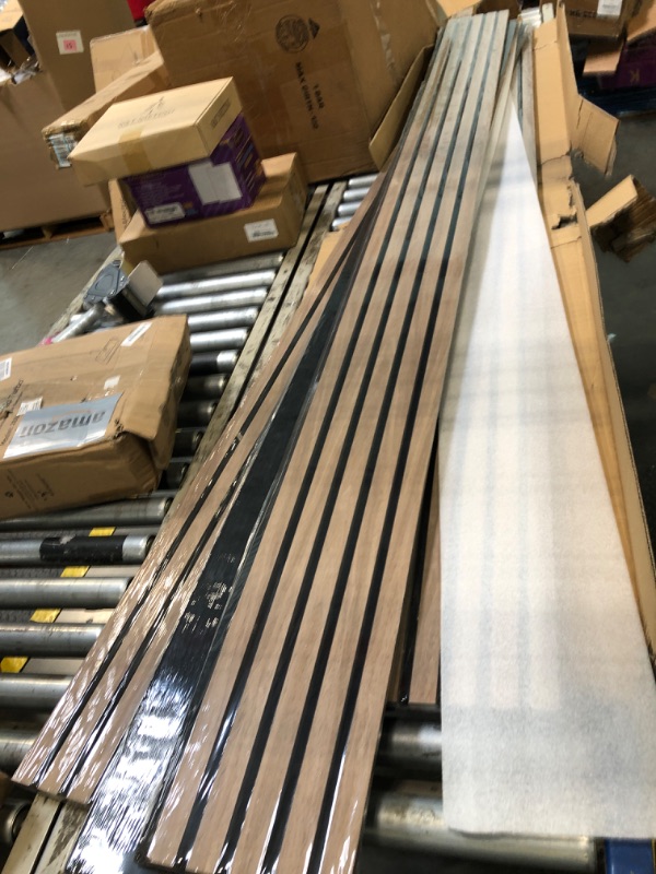 Photo 1 of ** USED/ UNTESTED/ DAMAGE MAJOR *** Vellorise 4 Pack Wood Panels for Wall, 94.4" x 12.8" Acoustic Wood Slat Wall Panel for Interior Decor & Noise Reduction, Soundproof Panel, Sound Absorbing 3D Textured Panels - Teak