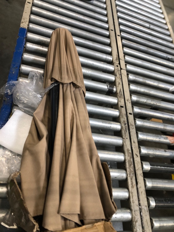 Photo 1 of ** USED / UNTESTED ** SMUG 10FT 3-Tier Solar Patio Umbrella with 32 LED Lights, Outdoor Umbrellas with Push Button Tilt and Crank, Tilting Table Umbrella with 8 Sturdy Ribs for Market, Beach, Pool, Garden, Deck, Backyard, Terrace, Restaurant, UV Protectio