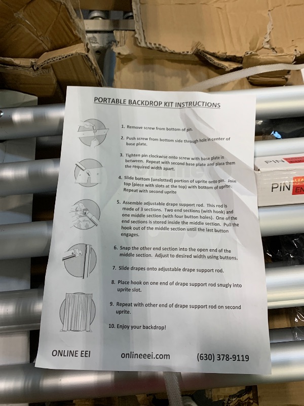 Photo 1 of ** untested ** OnlineEEI, 8 Foot Tall Fixed Height Portable Pipe and Drape Backdrop Kit, 8ft x 20ft Breakapart, Black Drapes (BBD9990820CDPR750)