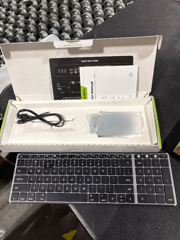 Photo 1 of **DIFFERENT VOLRO**NUMBER 4 KEY IS DAMAGED**
Wireless Keyboard and Mouse, Vssoplor 2.4GHz Rechargeable Compact Quiet Full-Size Keyboard and Mouse Combo with Nano USB Receiver for Windows, Laptop, PC, Notebook-Black Gold