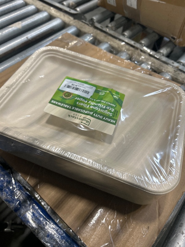 Photo 2 of Disposable Plates 14 Inch Paper Tray -50 Pack Disposable Food Trays - Heavy Duty Large Paper Plates Compostable Sugarcane Platters Trays for Crawfish, Lobster, BBQ, Parties & Holiday FeastsTP