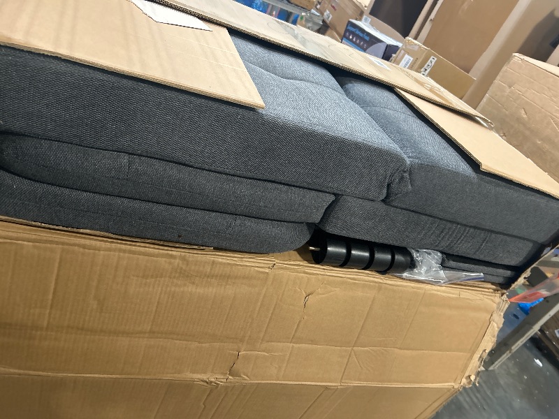 Photo 1 of **MISSING PARTS**
Convertible Sleeper Chair-Fabric Futon Sofa Bed, Single Sleeper Sofa, Small Couch Bed with USB Port, Foldable Table, Pillow, Adjustable Backrest for Dorm/Bedroom/College Darkgrey