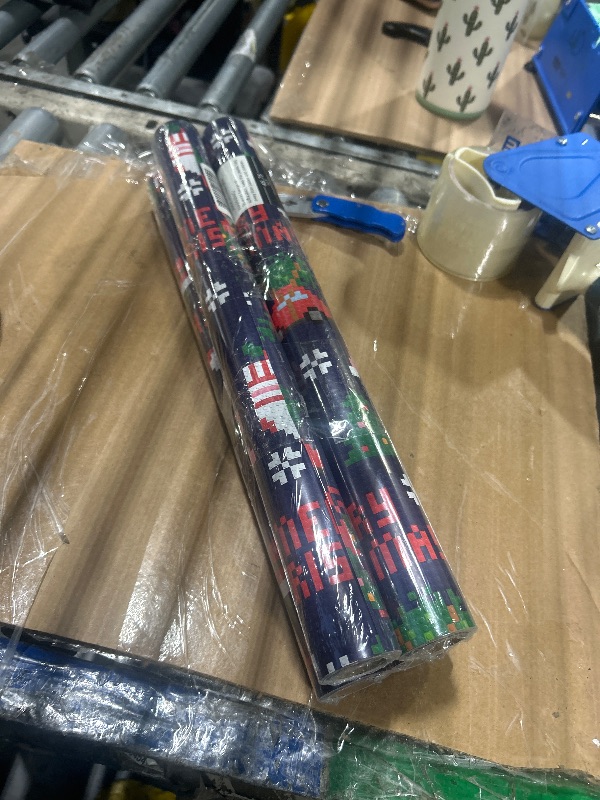 Photo 1 of *****4 PACK***
BIOBROWN Pixel Christmas Wrapping Paper - 17 Inch X 33 Feet (46.7 sq. ft. ttl.) - Santa Claus Design Perfect for Xmas, Party, Holiday Gift Wrap