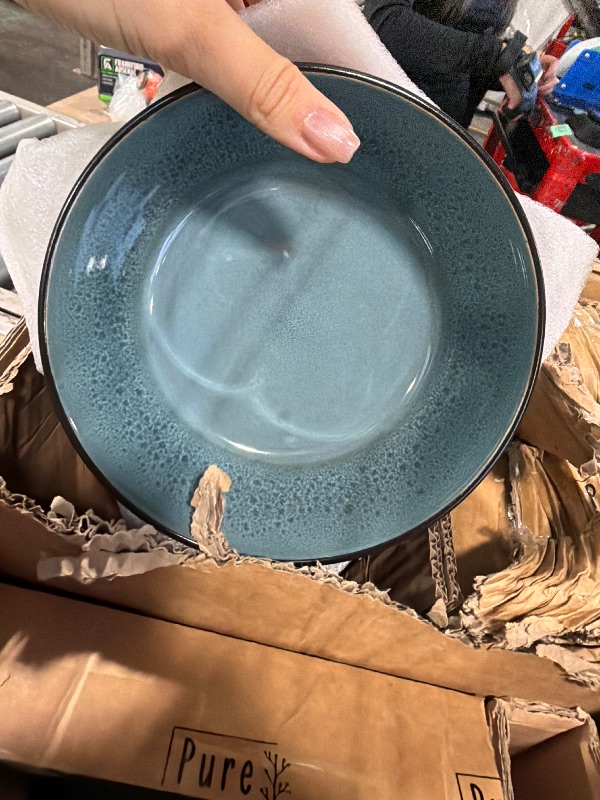 Photo 1 of ****UNKNOWN IF MISSING/BROKEN PIECE***** 32 Piece Dinnerware Sets for 8 - Modern Style Stoneware Dinnerware Set - Scratch Resistant, Dishwasher Safe Plates and Bowls Sets Ceramic, Dish Set, Bowl and Plate Set - Black and Petrol Blue…