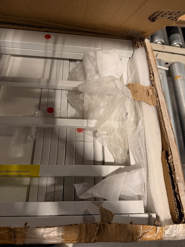 Photo 1 of ****MISSING HARDWARE**** Bellemave Full Size Metal Loft Bed with L Shaped Desk and Wardrobe, Heavy Duty Loft Bed Frame with Storage Stairs, LED Loft Bed Frame with Charging Station & Safety Guardrails, White