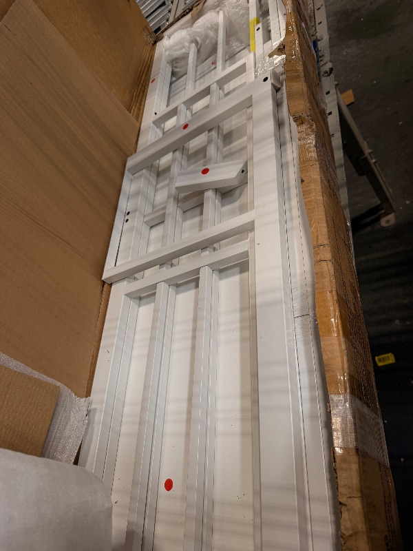 Photo 1 of ****MISSING HARDWARE**** Bellemave Full Size Metal Loft Bed with L Shaped Desk and Wardrobe, Heavy Duty Loft Bed Frame with Storage Stairs, LED Loft Bed Frame with Charging Station & Safety Guardrails, White