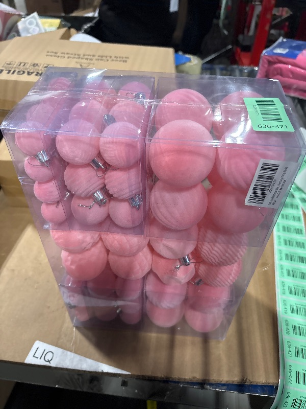 Photo 1 of 100 Pcs Christmas Velvet Balls Set, Christmas Balls Decorations, Flocked Hanging Ornaments for Xmas Tree Wedding Anniversary Party (Pink)
