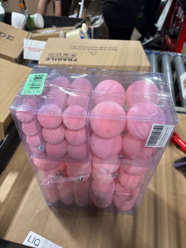 Photo 1 of 100 Pcs Christmas Velvet Balls Set, Christmas Balls Decorations, Flocked Hanging Ornaments for Xmas Tree Wedding Anniversary Party (Pink)