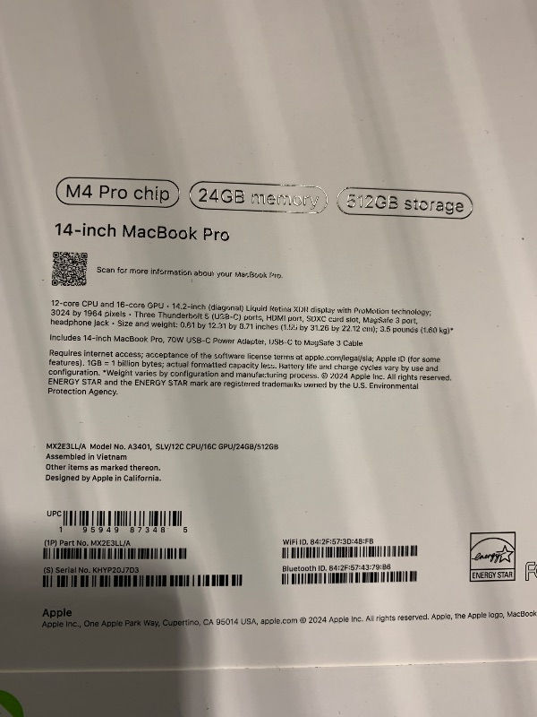 Photo 1 of ** NEW/ TESTED FUNCTIONAL** Apple 2024 MacBook Pro Laptop with M4 Pro, 12?core CPU, 16?core GPU: Built for Apple Intelligence, 14.2-inch Liquid Retina XDR Display, 24GB Unified Memory, 512GB SSD Storage; Silver