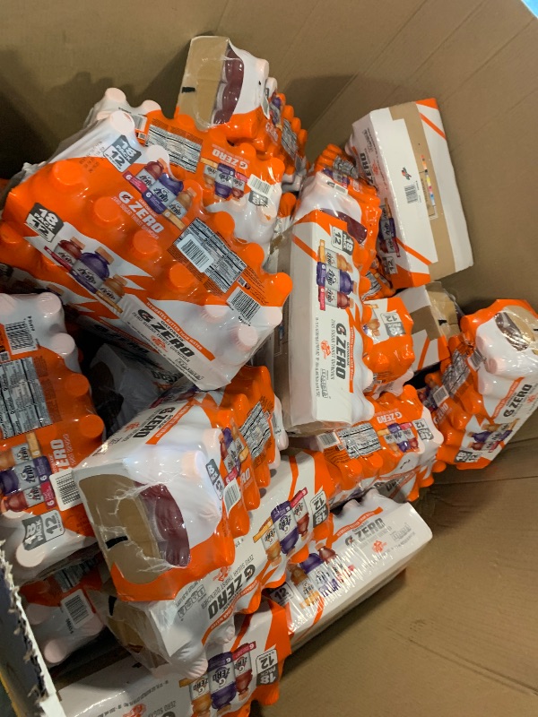 Photo 1 of ***SALE FINAL, HALF A PALLET*** Gatorade G Zero Sports Drink, Fruit Punch, Orange, Grape Variety Pack, 12 Fl Oz (Pack of 18)
