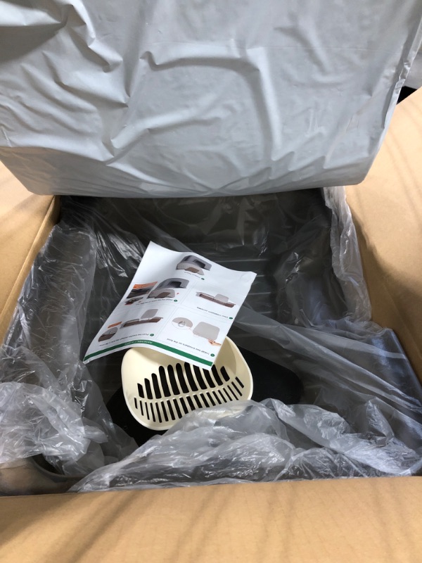 Photo 3 of Oneluck Large Cat Litter Box with Transparent Covered,Mat and Scoop, Convenient for Observing Cats, Front Door Flap for Privacy, Gray (23.5" L x 16.9" W x 15.76" H)