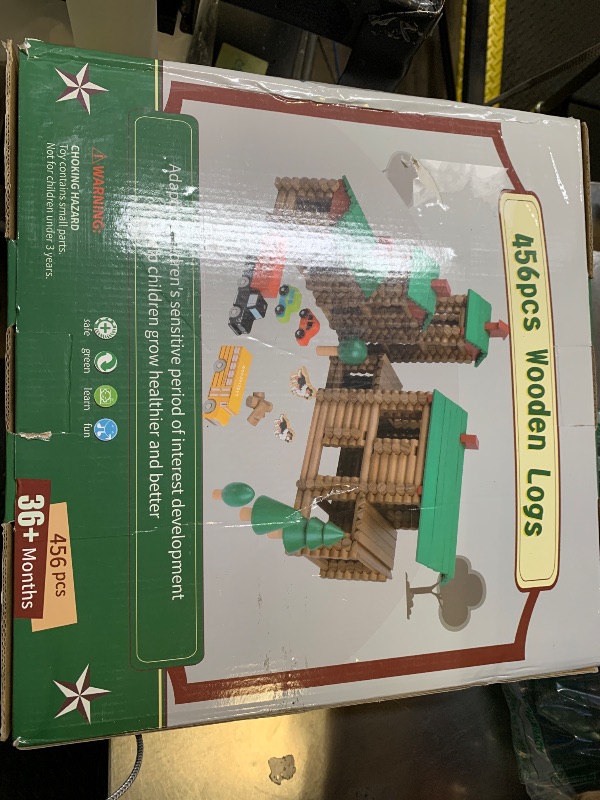 Photo 1 of Wondertoys 456Pcs Big Villa Wooden Log Set Real Wood Logs Classic Building Log Ages 3+ Best Retro Building Gift Set Creative Construction Engineering Educational Gifts