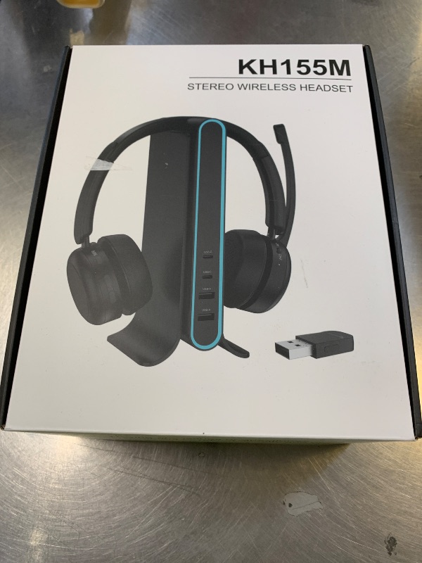 Photo 1 of Bluetooth Headset, Wireless Headset with Mic for Work, Qualcomm Chipeset Dongle, V5.4 Headsets with Microphone for Work, Wireless Noise Cancelling Headphones Busy/Mute Light for PC Computer Office WFH