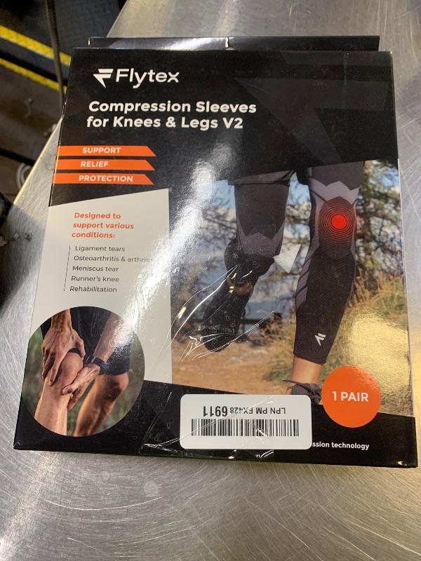 Photo 1 of FLYTEX – Knee Compression Sleeves – Pain & Injury Relief for Knees – Osteoarthritis, Meniscus Tear, Cruciate Ligament, IT Band Syndrome – Ideal for Running, Hiking, Cycling, Fitness, Basketball - M