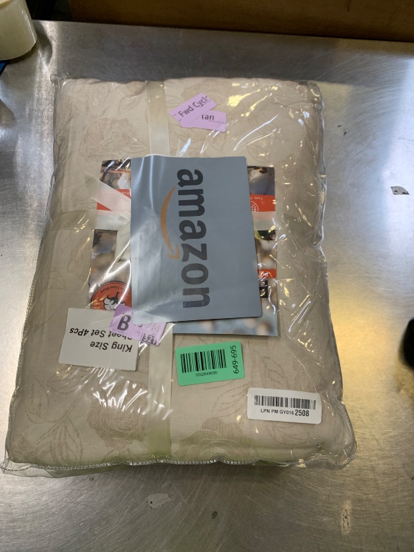 Photo 1 of Puralens Beige Floral Linen Sheets King Size, Shabby Rose Patterned Chic Deep Pocket Sheet Set, Soft Crisp Vintage Flower Bed Sheets, Luxury Bedding Sets, 70% Cotton 30% Linen, Natural Color, 4Pcs