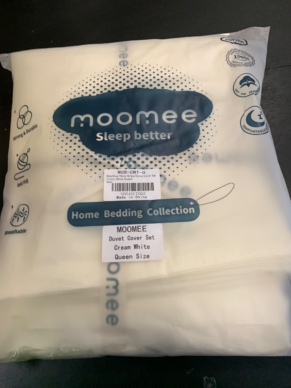 Photo 1 of MooMee Wavy Striped Duvet Cover Set 100% Washed Cotton Linen Like Textured Breathable Durable Soft Comfy (Cream White, Queen 90"x90")