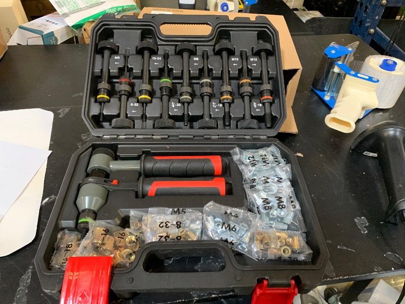 Photo 1 of TOLRET Rivet Nut Tool Rivet Nut Kit, Rivnut Tool Kit with 10 Metric and SAE Mandrels, 100 Pcs Rivet Nuts Assortment Kit, Professional Ratchet Nutsert Tool Kit with Rugged Carrying Case, TR21