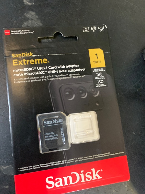 Photo 1 of SanDisk 1TB Extreme microSDXC UHS-I Memory Card with Adapter - Up to 190MB/s, C10, U3, V30, 4K, 5K, A2, Micro SD Card- SDSQXAV-1T00-GN6MA, Gold/Red