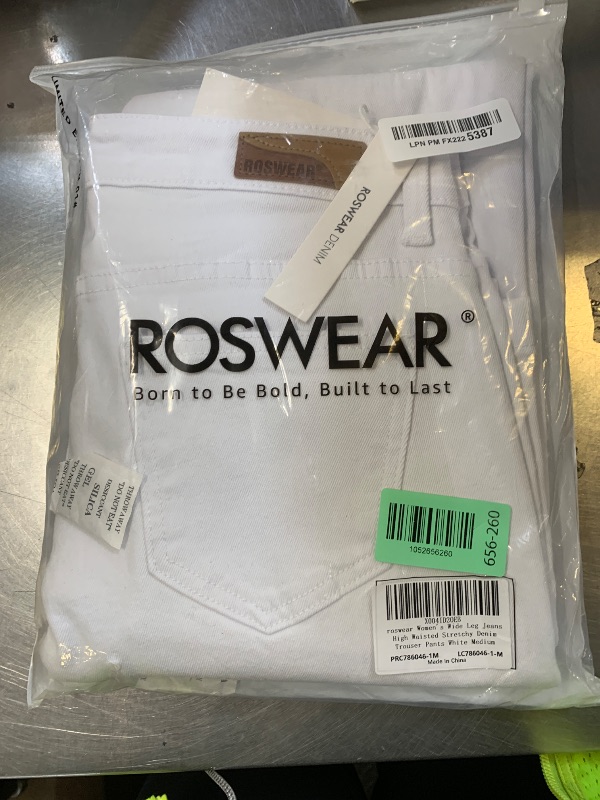 Photo 1 of *USED, MINOR STAINING** roswear Women's Wide Leg Jeans High Waisted Stretchy Denim Trouser Pants White Medium
