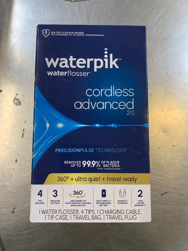 Photo 1 of Waterpik Cordless Advanced 2.0 Water Flosser For Teeth, Gums, Braces, Dental Care With Travel Bag and 4 Tips, ADA Accepted, Rechargeable, Portable, and Waterproof, White WP-580, Packaging May Vary