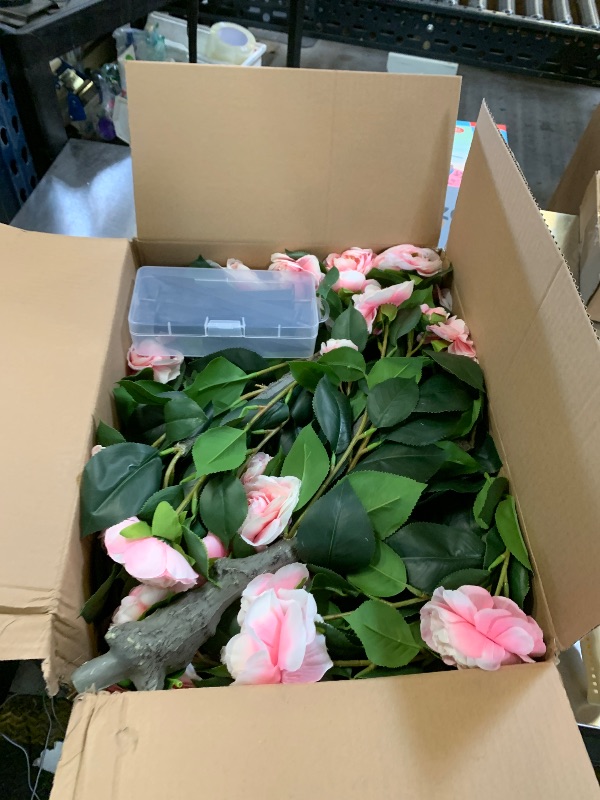 Photo 1 of Lunmon 4 Pack 36" Artificial Camellia Flower Tree 3ft Outdoor Fake Flower Plant with Spike UV Resistant Faux Floral Blooming Bush for Front Door Porch Garden Indoor Patio Decor(Pink)