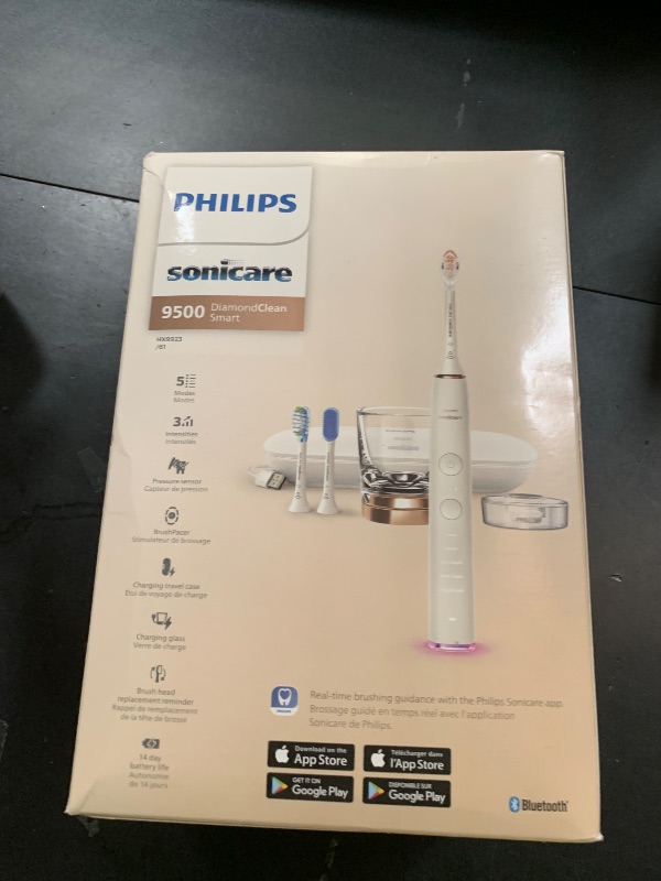 Photo 1 of Philips Sonicare DiamondClean Smart 9500 Electric Toothbrush, Sonic Toothbrush with App, Pressure Sensor, Brush Head Detection, 5 Brushing Modes and 3 Intensity Levels, Rosegold, Model HX9923/61
