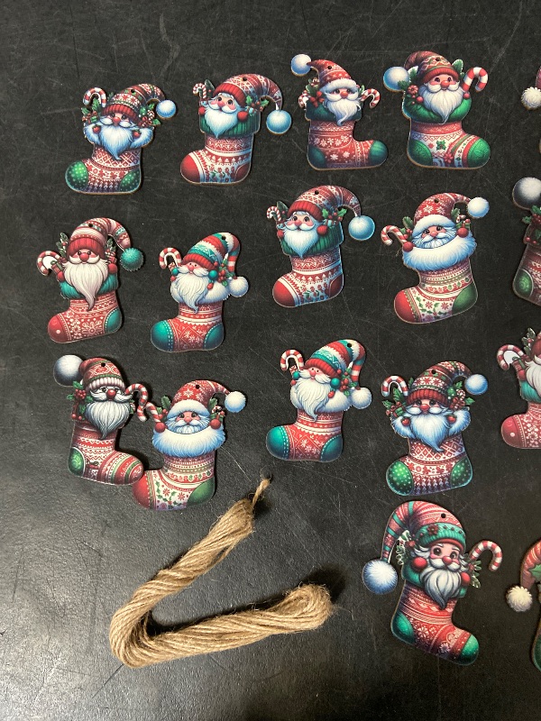 Photo 1 of 20 PCS Christmas Wooden Ornaments - 12 Unique Patterns with Hemp Rope | Xmas Tree, Home & Garden Decor