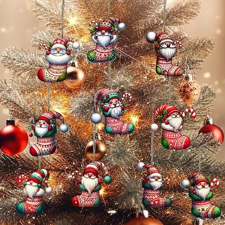 Photo 1 of 20 PCS Christmas Wooden Ornaments - 12 Unique Patterns with Hemp Rope | Xmas Tree, Home & Garden Decor