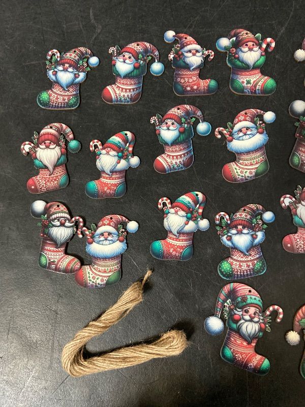 Photo 1 of 20 PCS Christmas Wooden Ornaments - 12 Unique Patterns with Hemp Rope | Xmas Tree, Home & Garden Decor