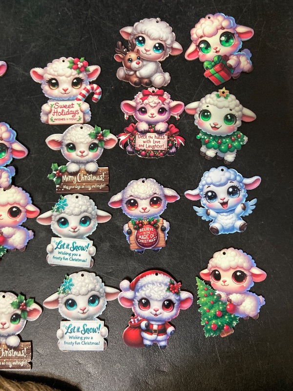 View 3 of 24 PCS Christmas Wooden Ornaments - 12 Unique Patterns with Hemp Rope | Xmas Tree, Home & Garden Decor