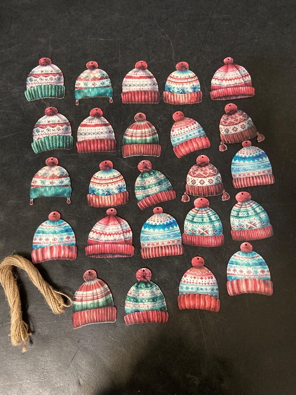 View 3 of 24 PCS Christmas Wooden Ornaments - 12 Unique Patterns with Hemp Rope | Xmas Tree, Home & Garden Decor