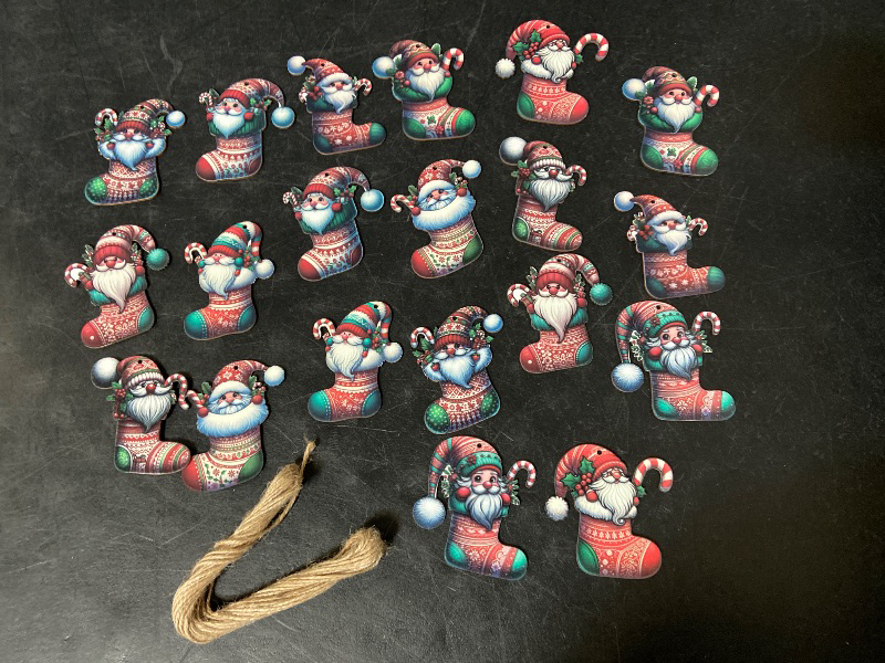 Photo 1 of 20 PCS Christmas Wooden Ornaments - 12 Unique Patterns with Hemp Rope | Xmas Tree, Home & Garden Decor