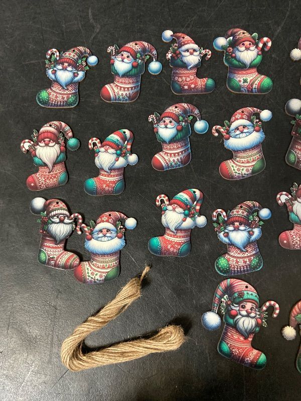 Photo 1 of 20 PCS Christmas Wooden Ornaments - 12 Unique Patterns with Hemp Rope | Xmas Tree, Home & Garden Decor