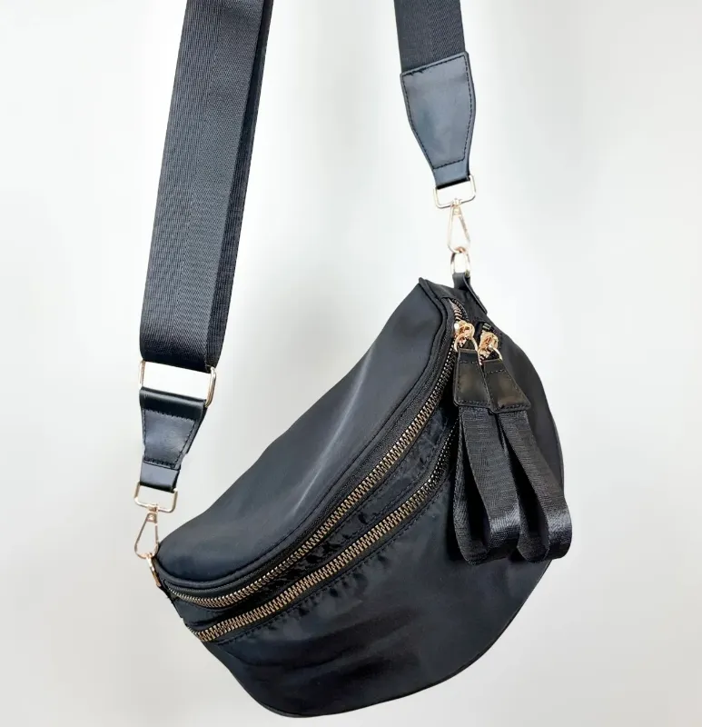 Photo 1 of Large bum bag Crossbody Bag Unisex, Detachable Coin Pouch, Light weight Nylon Black