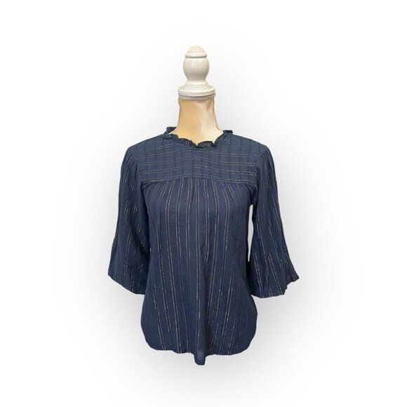 Photo 1 of Size L Women's  Ruffle 3/4 Sleeve Elegant Dressy Blouses Crew Neck Double Layers Mesh Tunic Tops Black XL