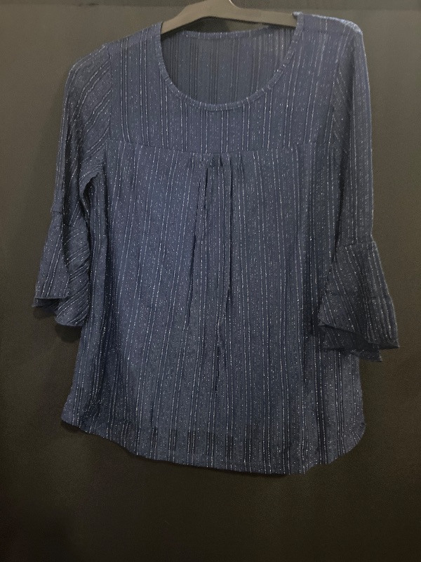 Photo 1 of Size L Women's  Ruffle 3/4 Sleeve Elegant Dressy Blouses Crew Neck Double Layers Mesh Tunic Tops Black XL