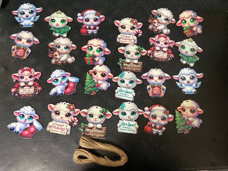 Photo 1 of 24 PCS Christmas Wooden Ornaments - 12 Unique Patterns with Hemp Rope | Xmas Tree, Home & Garden Decor