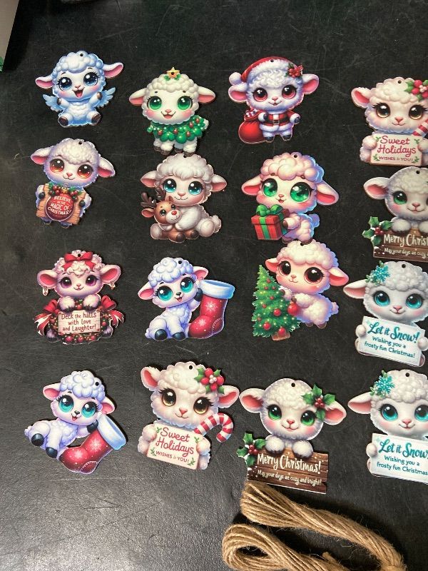 Photo 1 of 24 PCS Christmas Wooden Ornaments - 12 Unique Patterns with Hemp Rope | Xmas Tree, Home & Garden Decor