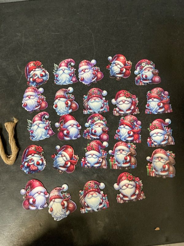 View 2 of 24 PCS Christmas Wooden Ornaments - 12 Unique Patterns with Hemp Rope | Xmas Tree, Home & Garden Decor