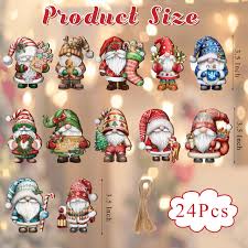 Photo 1 of 24 PCS Christmas Wooden Ornaments - 12 Unique Patterns with Hemp Rope | Xmas Tree, Home & Garden Decor
