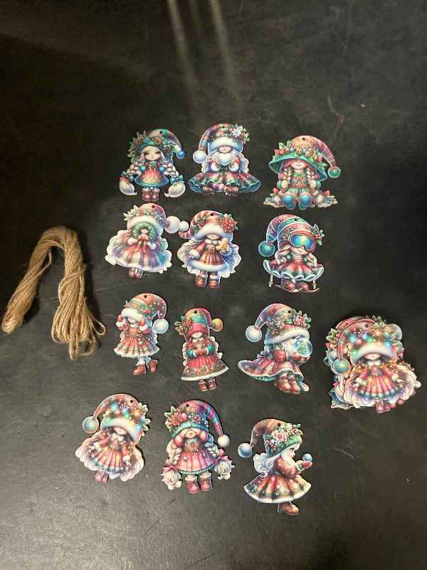 Photo 1 of 24 PCS Christmas Wooden Ornaments - 12 Unique Patterns with Hemp Rope | Xmas Tree, Home & Garden Decor