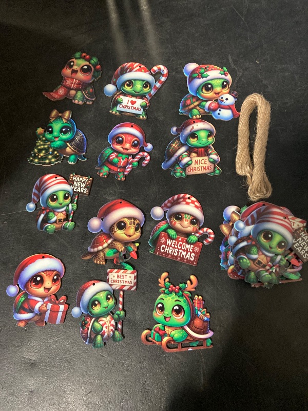 Photo 1 of 24 PCS Christmas Wooden Ornaments - 12 Unique Patterns with Hemp Rope | Xmas Tree, Home & Garden Decor