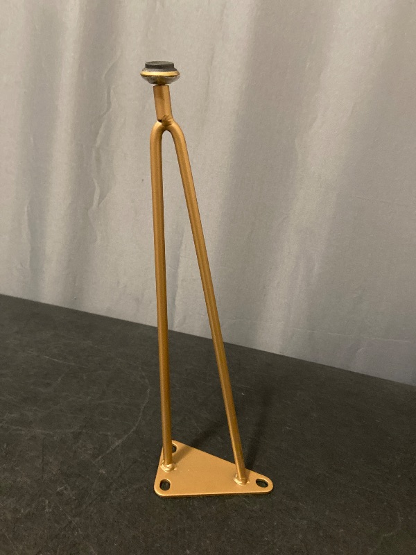 Photo 1 of DIY (13'') 2-rod V-shape with a triangular mounting plate Gold-finished hairpin legs are commonly used for DIY furniture projects like coffee tables, desks, or cabinets