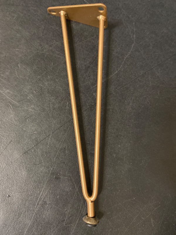 Photo 1 of DIY (13'') 2-rod V-shape with a triangular mounting plate Gold-finished hairpin legs are commonly used for DIY furniture projects like coffee tables, desks, or cabinets
