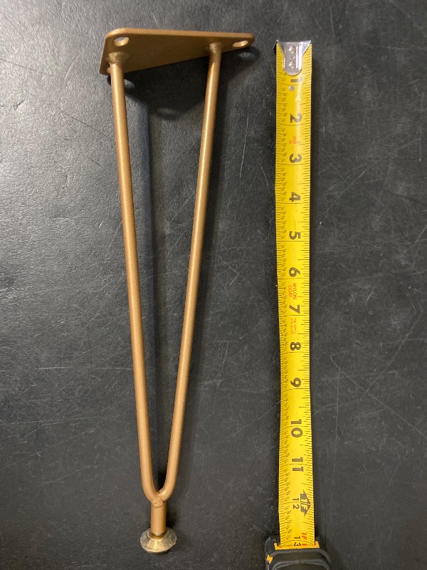 Photo 1 of DIY (13'') 2-rod V-shape with a triangular mounting plate Gold-finished hairpin legs are commonly used for DIY furniture projects like coffee tables, desks, or cabinets