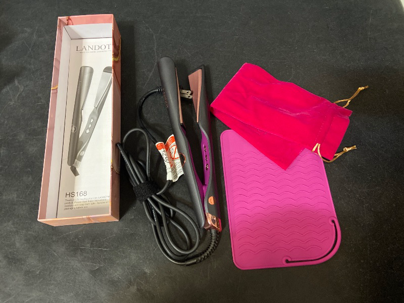 View 2 of LANDOT 2-in-1 Hair Straightener & Curling Iron - Create Salon Waves, Curls & Straight Styles Floating Plates, Anti-Frizz & Tangle-Free | Dual Voltage, Temp 250-450°F for All Hair Types