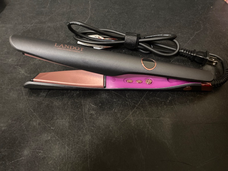 View 3 of LANDOT 2-in-1 Hair Straightener & Curling Iron - Create Salon Waves, Curls & Straight Styles Floating Plates, Anti-Frizz & Tangle-Free | Dual Voltage, Temp 250-450°F for All Hair Types