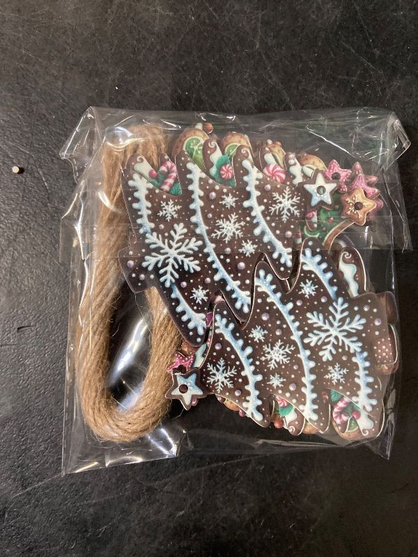Photo 1 of 24 PCS Christmas Wooden Ornaments - 12 Unique Patterns with Hemp Rope | Xmas Tree, Home & Garden Decor